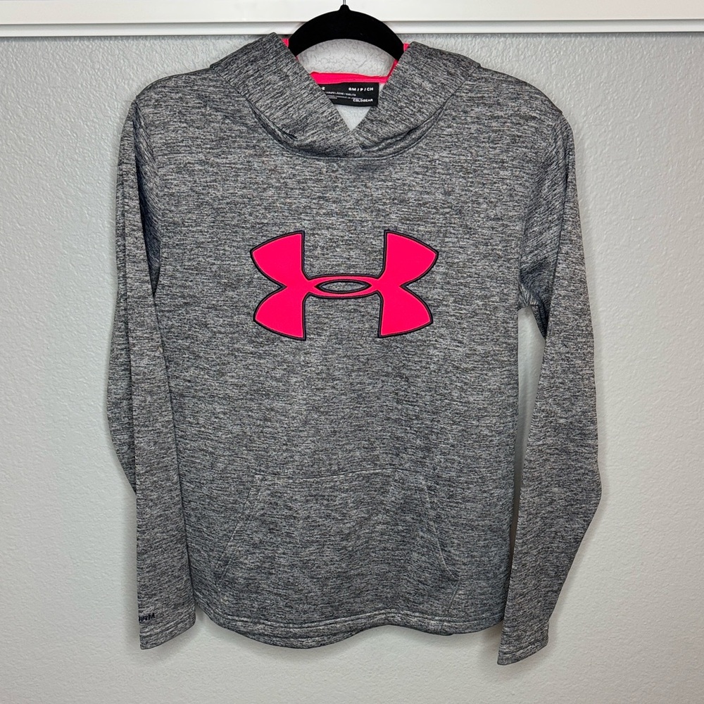 Under Armour Heather Gray Hoodie with Hot Pink Logo - Picture 2 of 6
